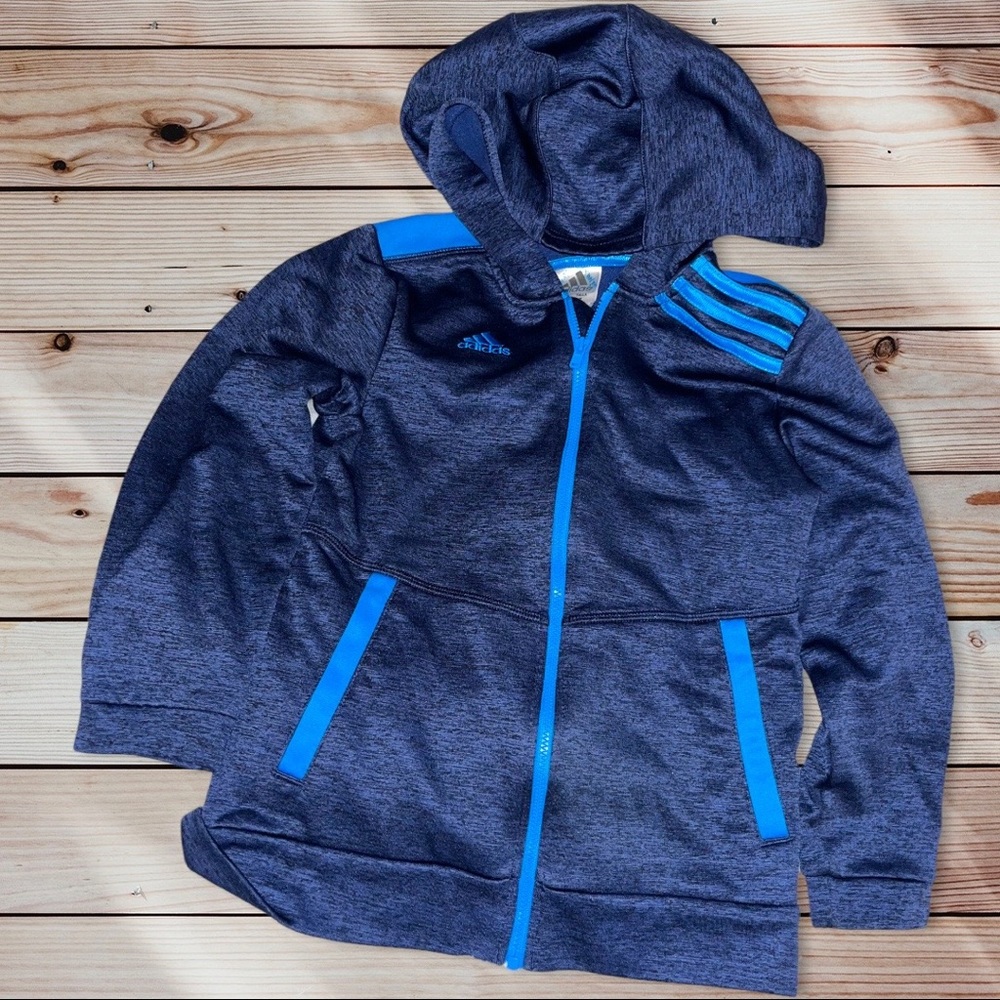 ADIDAS 7 EUC Jacket w/Hood Heathered Blue+Turquoise Zipper/Stripes